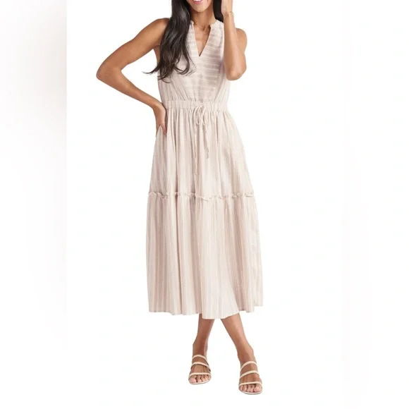 brown a line midi dress Women's Amber A-line Cap Sleeved Polycotton Midi Dress S/M/L Brown/Cream MEAN BLVD Brown / Customize main image 1